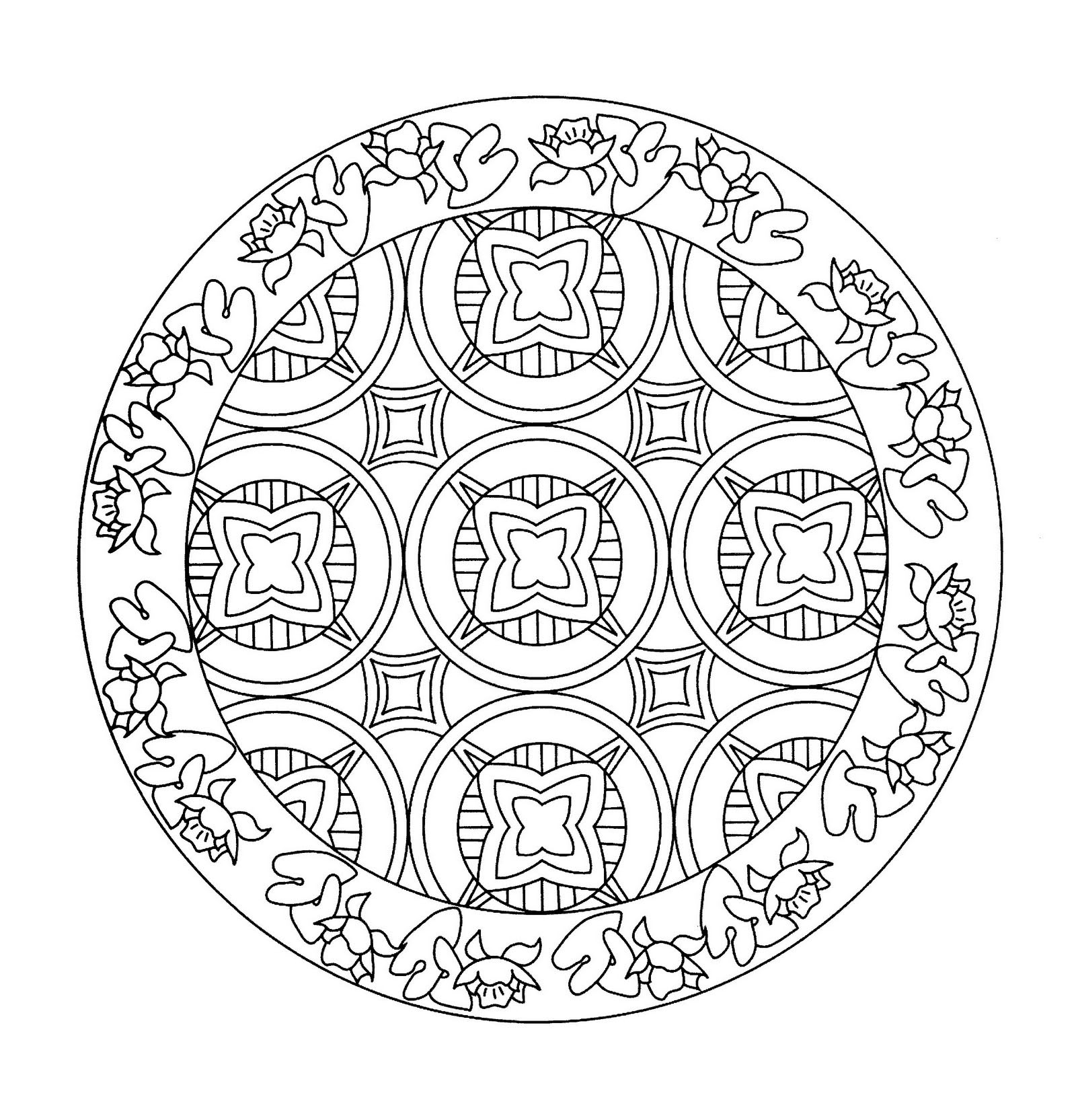 Mandalas sur le thème des Fleurs et végétation : Mandala avec des fleurs à colorier